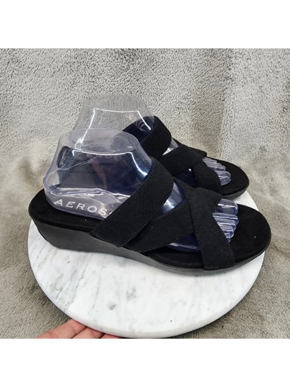 Aerosoles Shoes Womens Size 9.5 Black Fabric Slip On Sandals - Picture 4 of 11